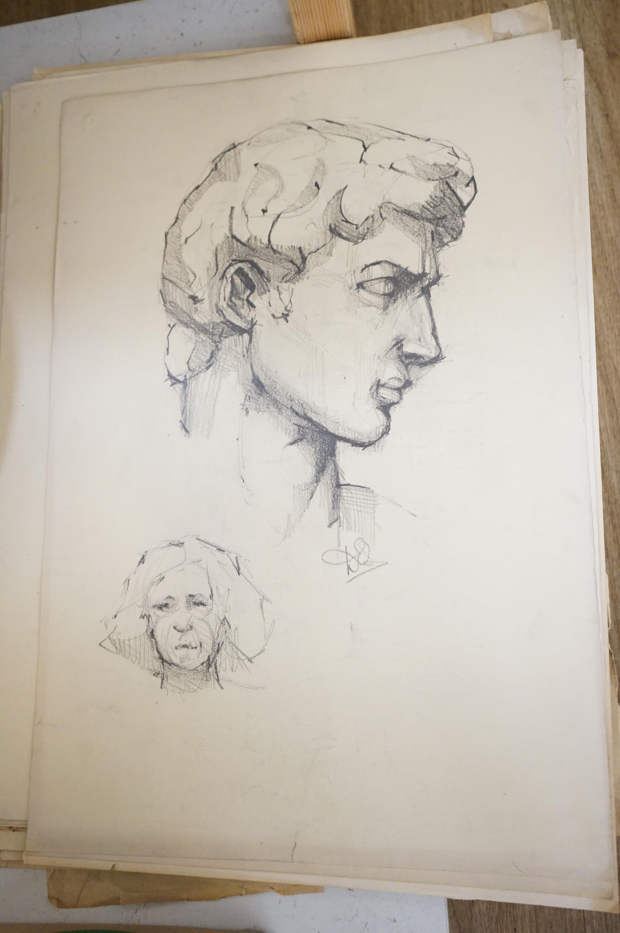 A large collection of 20th century pencil sketches, Life drawings and nudes, some indistinctly signed and dated, 55 x 38cm, unframed